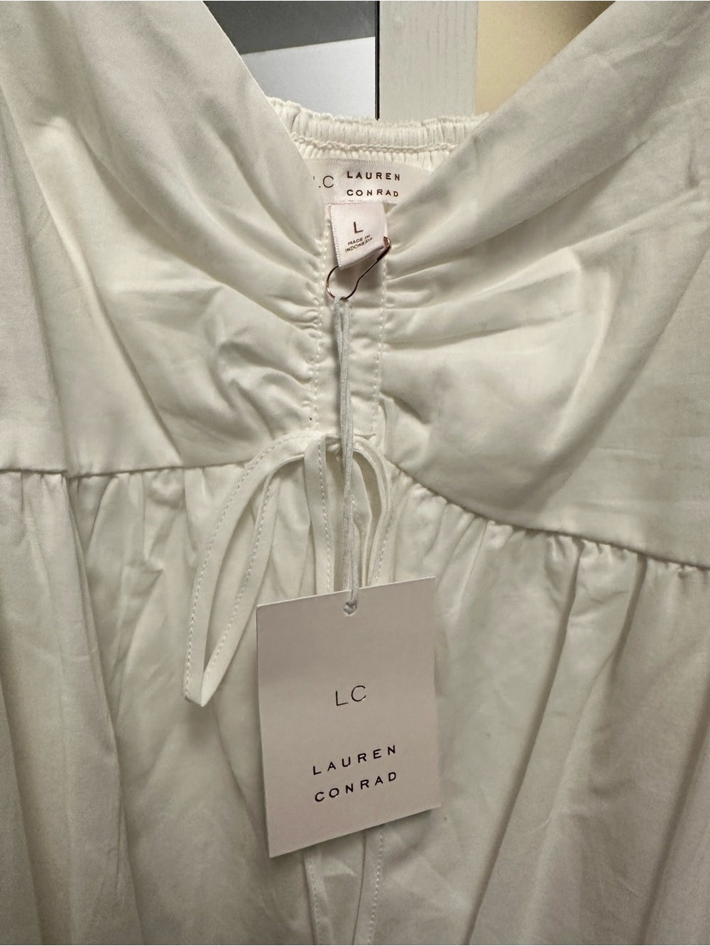 LC Lauren Conrad White Midi Dress with Puff Sleeves - Picture 5 of 6